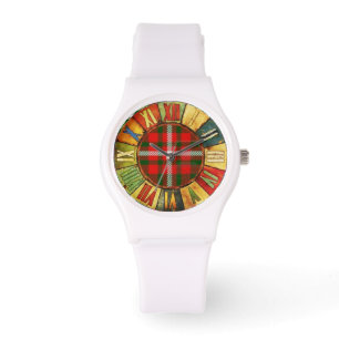 FÄRGTID MED RÖD GRÖNT SCOTTISH TARTAN ARMBANDSUR