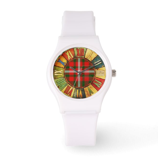 FÄRGTID MED RÖD GRÖNT SCOTTISH TARTAN ARMBANDSUR (Framsida)