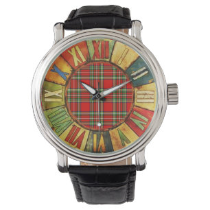 FÄRGTID MED RÖD GRÖNT SCOTTISH TARTAN ARMBANDSUR