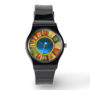 FÄRGTID MED TRYCKT BLUE SAPPHIRE GEMSTONE ARMBANDSUR