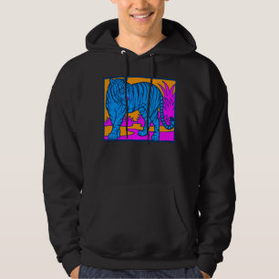 FÄRGTIGERAREN "80s RETRO JUNGLE TIGER SCAPE BLUE Sweatshirt Med Luva