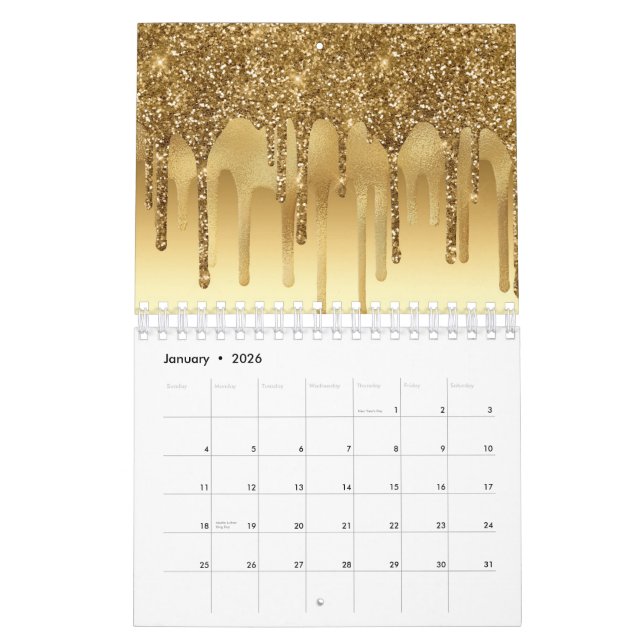 Färgton i Guld, Glitter-detaljer med miniatyr Kalender (Jan 2026)
