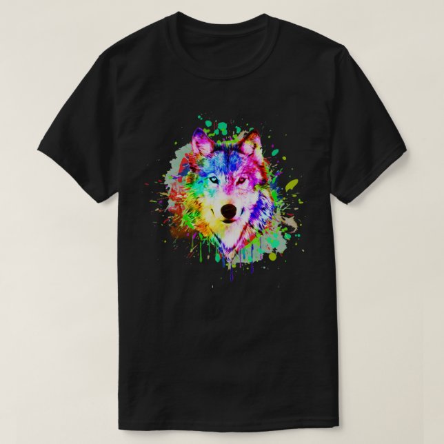 Färgton Stänk Varg Art T Shirt (Design framsida)