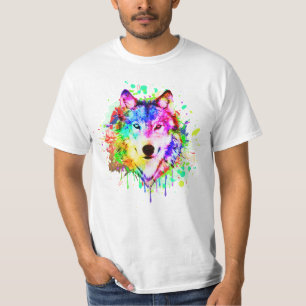 Färgton Stänk Varg Art T Shirt