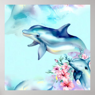Färgtonad delfinfärgad vattenfärg poster