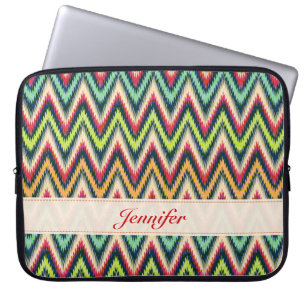 Färgtoner Retro Chevron Mönster Monogram Laptop Fodral