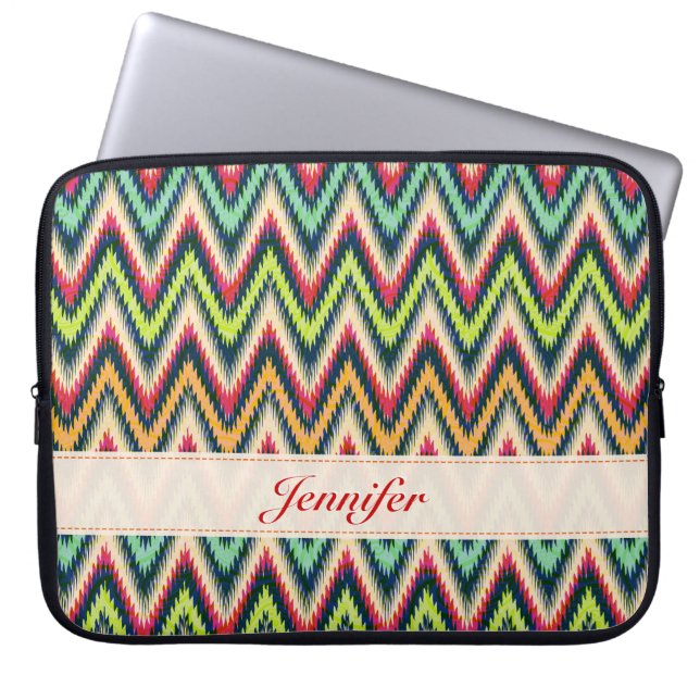Färgtoner Retro Chevron Mönster Monogram Laptop Fodral (Framsidan)