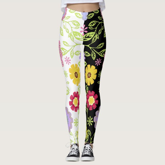 Färgtoning för Bright Blommigt-popup-bilder, Bi-Fä Leggings (Framsida)