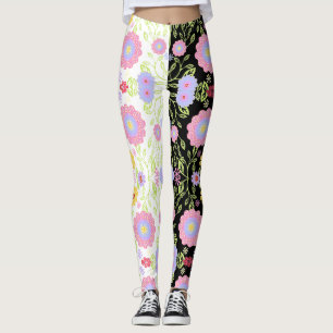 Färgtoning för Bright Blommigt-popup-bilder, Bi-Fä Leggings