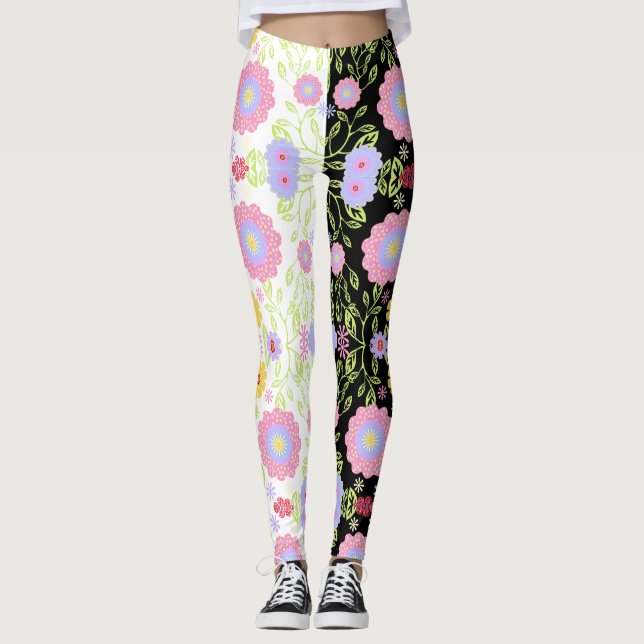 Färgtoning för Bright Blommigt-popup-bilder, Bi-Fä Leggings (Framsida)