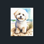 Färgtoning på konsthämtning med citattecken canvastryck<br><div class="desc">Cute Bichon Frise-hund på strandkonstverket i vattenfärg.</div>