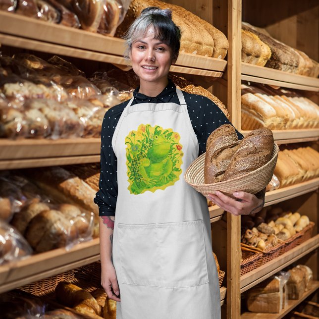 Färgtoning på lera Grönt från teckningar Långt Förkläde (Cute Green Frog Artwork Painting Long Apron)