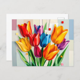 Färgtulpaner i Modern Abstrakt Stil Helg Vykort