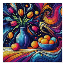 Färgtulpaner och färska orangar