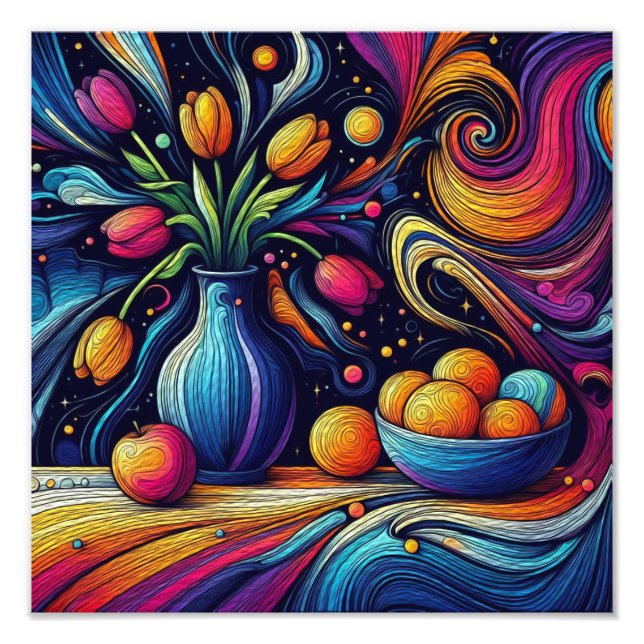 Färgtulpaner och färska orangar fototryck (Framsidan)