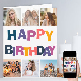 Färgtypografi 6 Fotokollage Grattis på födelsedage Kort