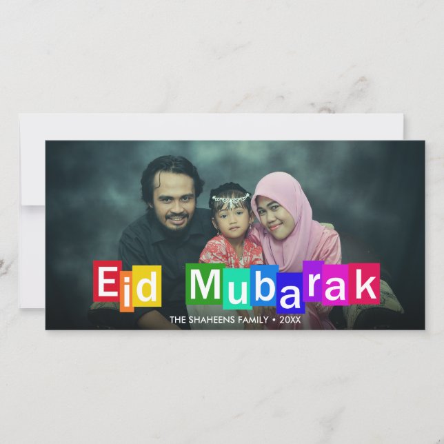 Färgtypografi blockerar Eid Mubarak-fotokort (Framsida)