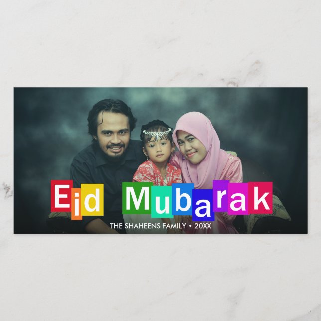 Färgtypografi blockerar Eid Mubarak-fotokort (Framsida)