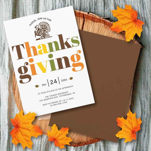 Färgtypografi och Thanksgiving av kalkoner Inbjudningar (Skapare uppladdad)
