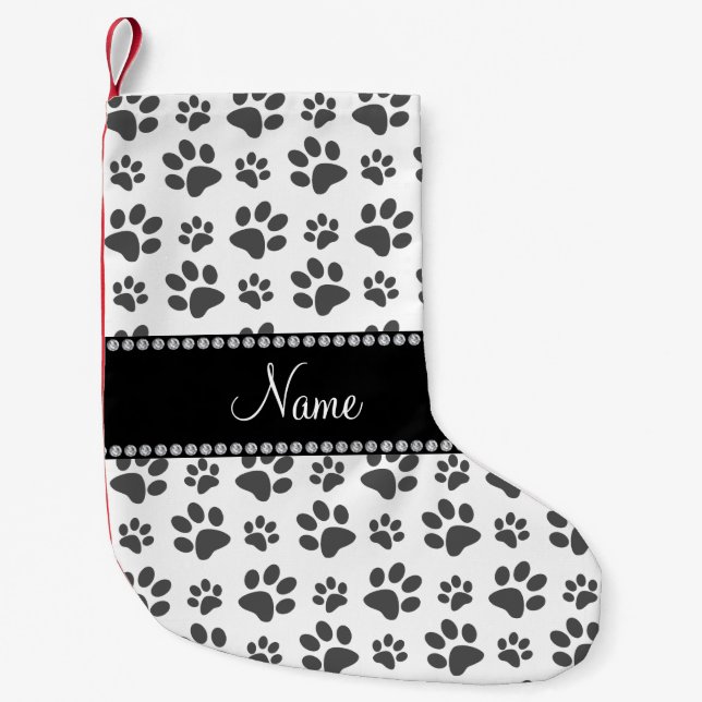 Färgutskrift för vit hund i Personlig namn Liten Julstrumpa (Framsidan)