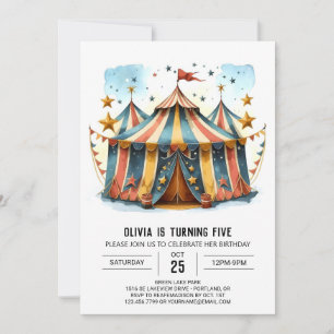 Färgutskrivbar Joy Circus-födelsedag Inbjudningar