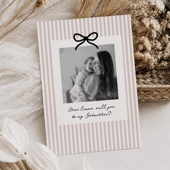 Färgvacker fadderförfrågan med rosa ränder inbjudningar (Zazzle Pink Stripes Godmother Proposal Invitation)