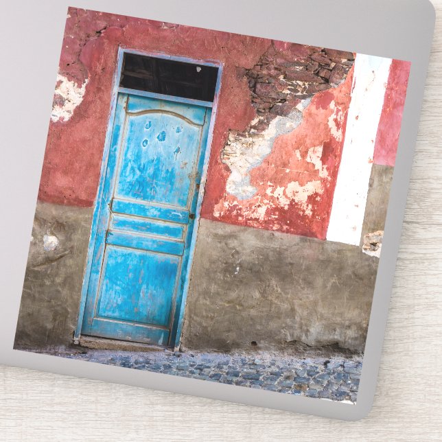 Färgvägg med blå dörr klistermärken (Detalj)