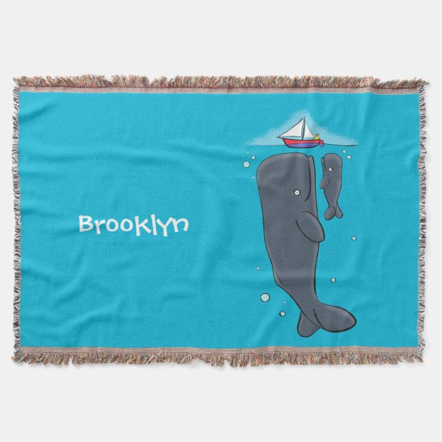 Färgvalar och tecknad av segelbåtar filt (Framsidan)