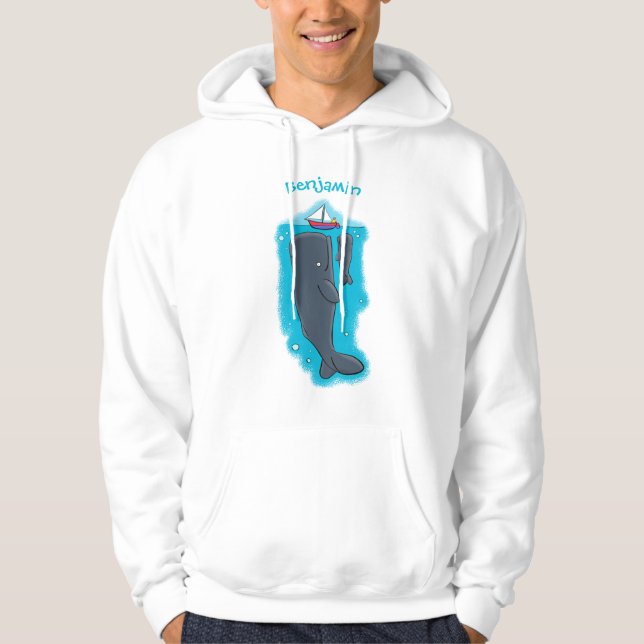 Färgvalar och tecknad av segelbåtar hoodie (Framsida)