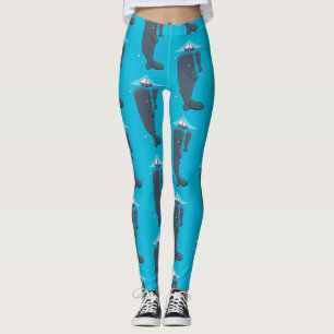 Färgvalar och tecknad av segelbåtar leggings
