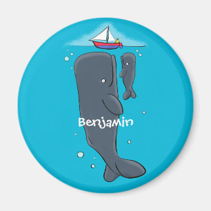 Färgvalar och tecknad av segelbåtar magnet