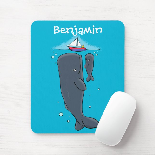 Färgvalar och tecknad av segelbåtar musmatta (Med mus)