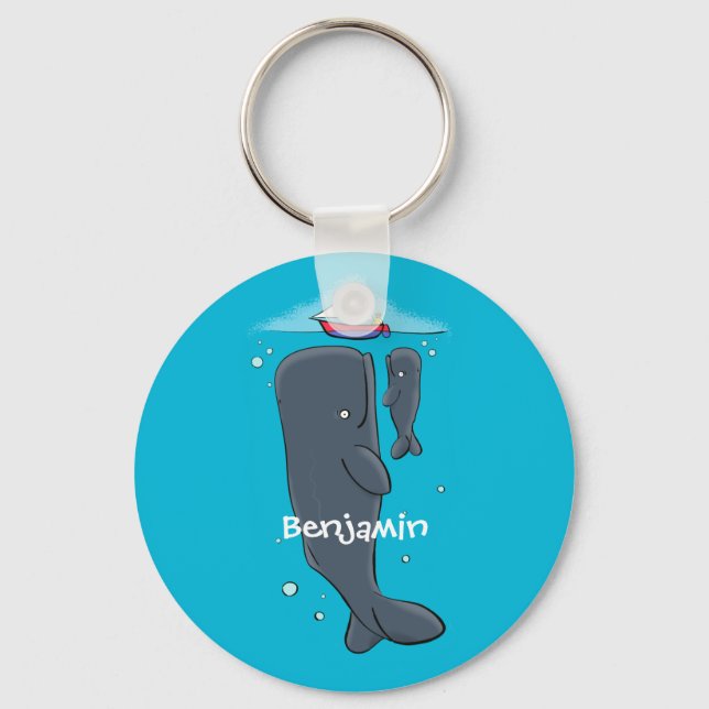 Färgvalar och tecknad av segelbåtar nyckelring (Framsida)