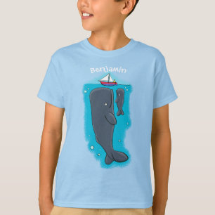 Färgvalar och tecknad av segelbåtar t shirt