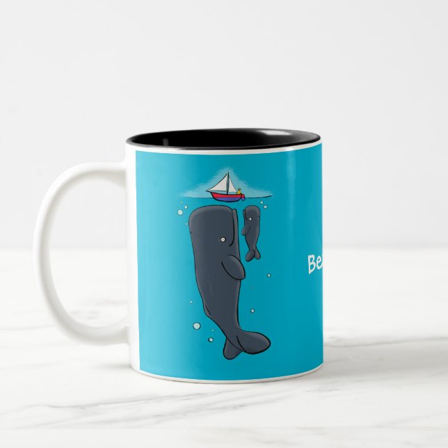 Färgvalar och tecknad av segelbåtar Två-Tonad mugg (Vänster)