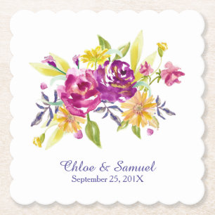 Färgvattenfärg Bouquet Bröllop Underlägg Papper