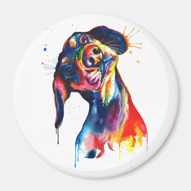 Färgvattenfärg Dachshund Magnet (Framsidan)