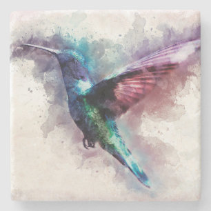 Färgvattenfärg Hummingbird Stenunderlägg