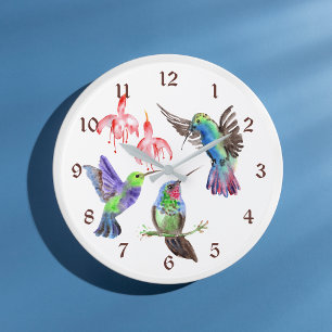 Färgvattenfärg Hummingbird Stor Klocka