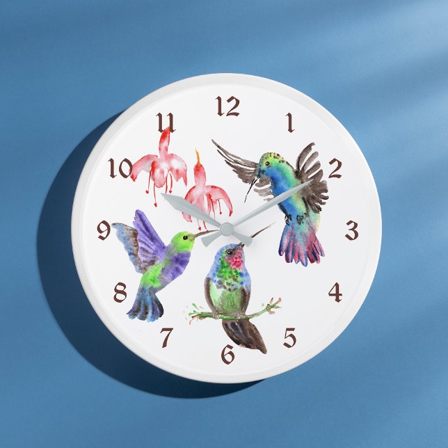 Färgvattenfärg Hummingbird Stor Klocka (Skapare uppladdad)