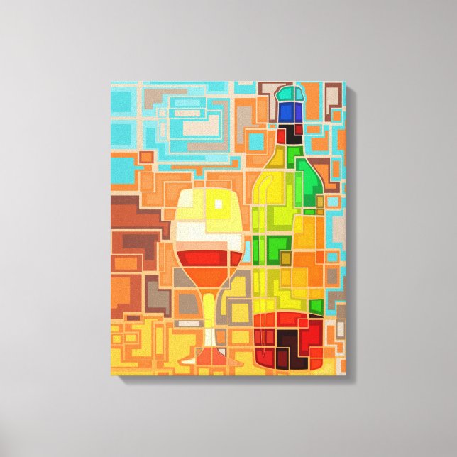 Färgvattenfärg i vin Flaskor och glas Canvastryck (Framsida)