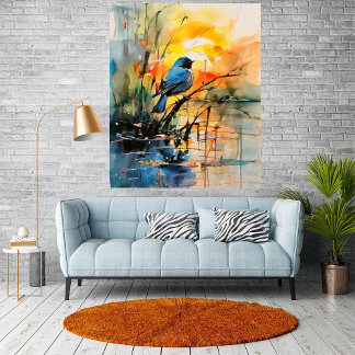 Färgvattenfärg liggande Sjö och fåglar Poster