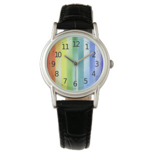 Färgvattenfärg Lodrät Regbow Mönster Armbandsur