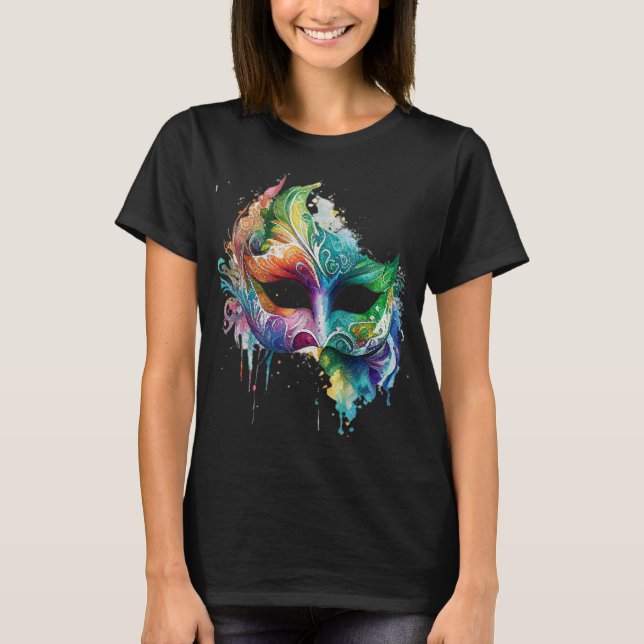 FÄRGVATTENFÄRG MARDI GRAS MASK T SHIRT (Framsida)