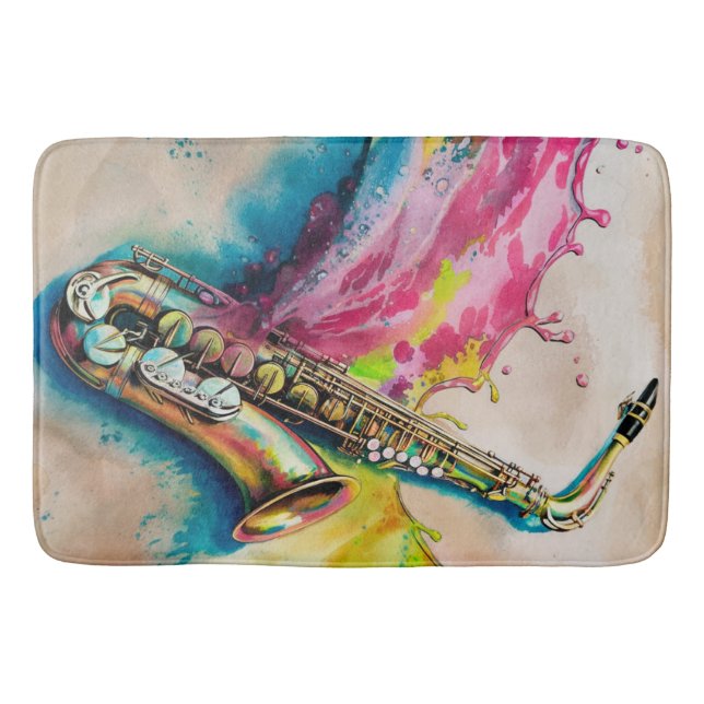 Färgvattenfärg Saxophone Stänk Badrumsmatta (Framsidan)