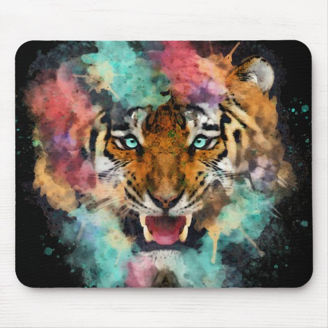 Färgvattenfärg Tiger Head Musmatta (Framsidan)