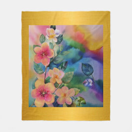 Färgvattenfärg Vår Gren med blommor Fleecefilt