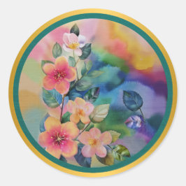 Färgvattenfärg Vår Gren med blommor Runt Klistermärke