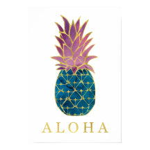 Färgvattenfärgad ananas och Guld Aloha