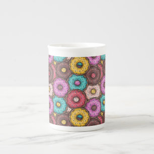 Färgvattenfärgade Donuts med Sprinkles Mönster Benporslin Mugg